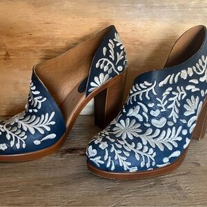 Lucchese Navy and White Floral Heeled Boots